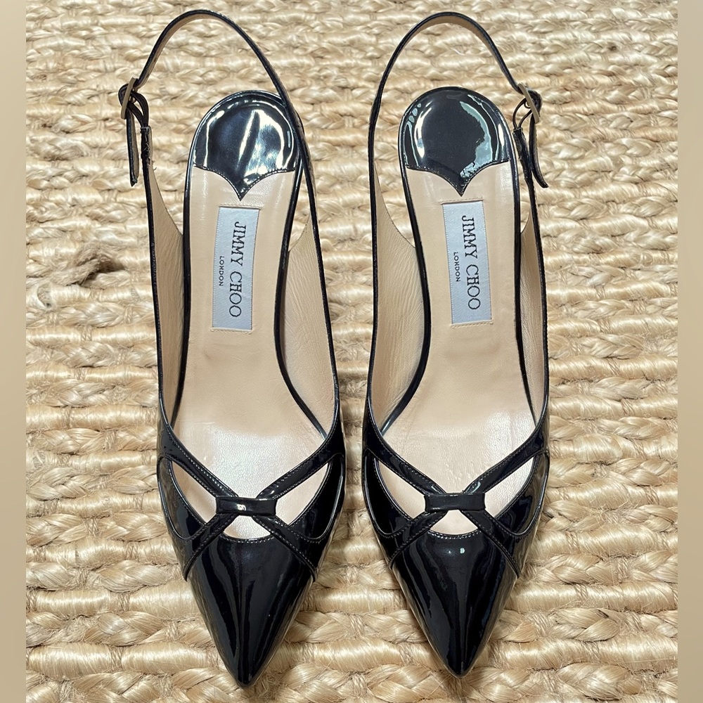 black patent Jimmy Choo slingbacks